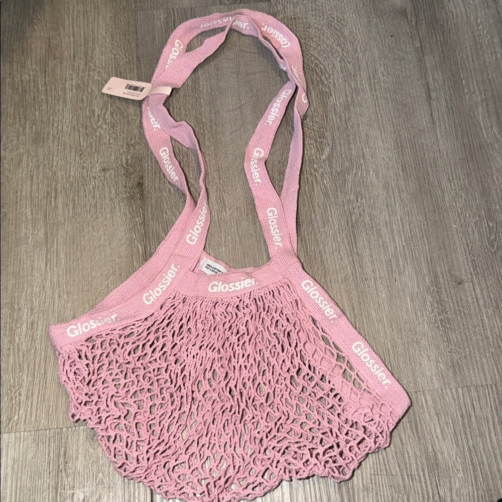 Glossier Limited Edition Pink Rose Market Net Beach Market Shopping Bag - Picture 4 of 5